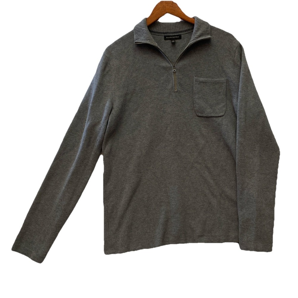 Banana Republic Gray Wool‎ Cotton Mens 1/4 Zip Sweater Size Large Pullover L New